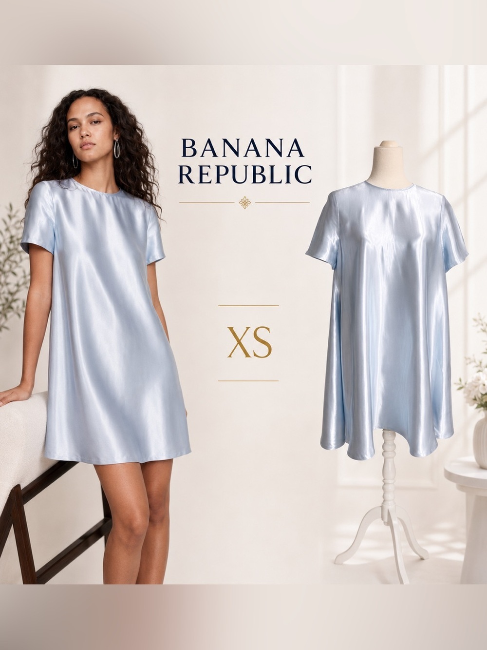 Banana Republic Aurelia Satin Mini Dress XS Blue Satin Resort Vacation Party NWT